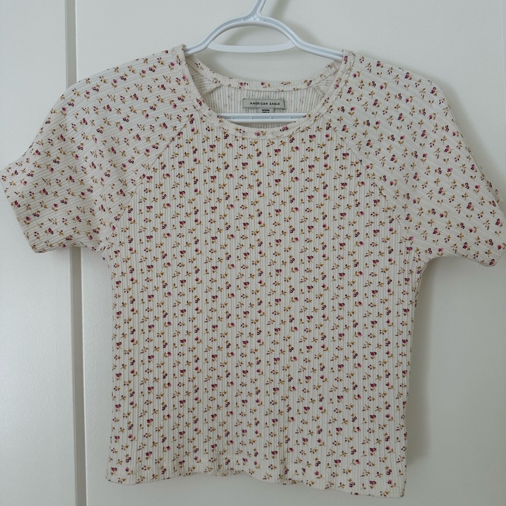 American Eagle Floral Ribbed Knit Top